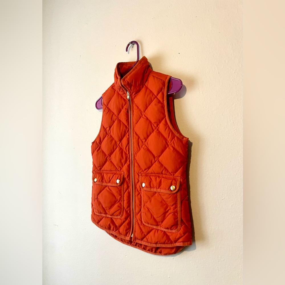 J. Crew Vest Womens XXS Rust Quilted Down Filled Puffer Preppy Full Zip Jacket - Picture 3 of 7